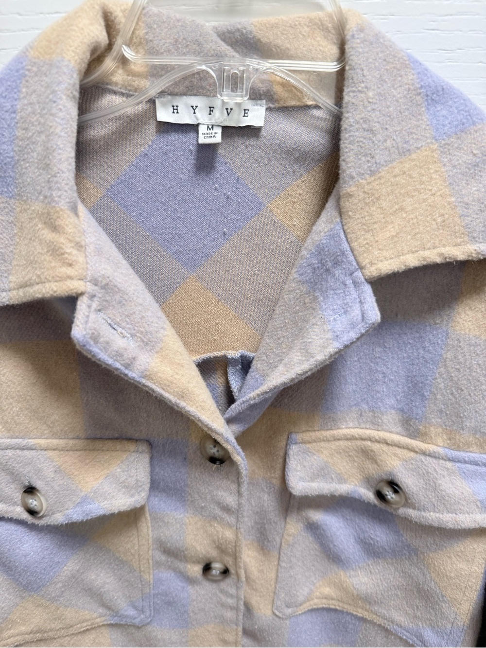HYFVE Beige & Lavender Plaid Teddy Shacket - Picture 2 of 5